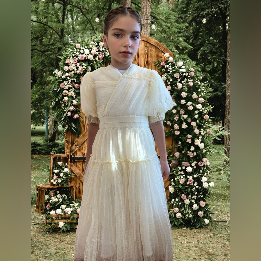 Gorgeous Tia Cibani Cream Kids Tulle Formal Dress